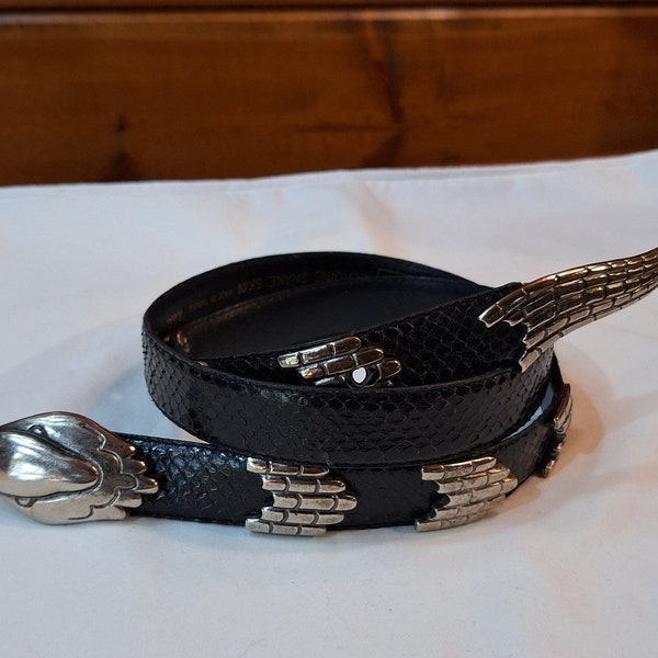 Vintage Belt Snake Design with Real Snakeskin leather and Silver-Scale Details – 1990s