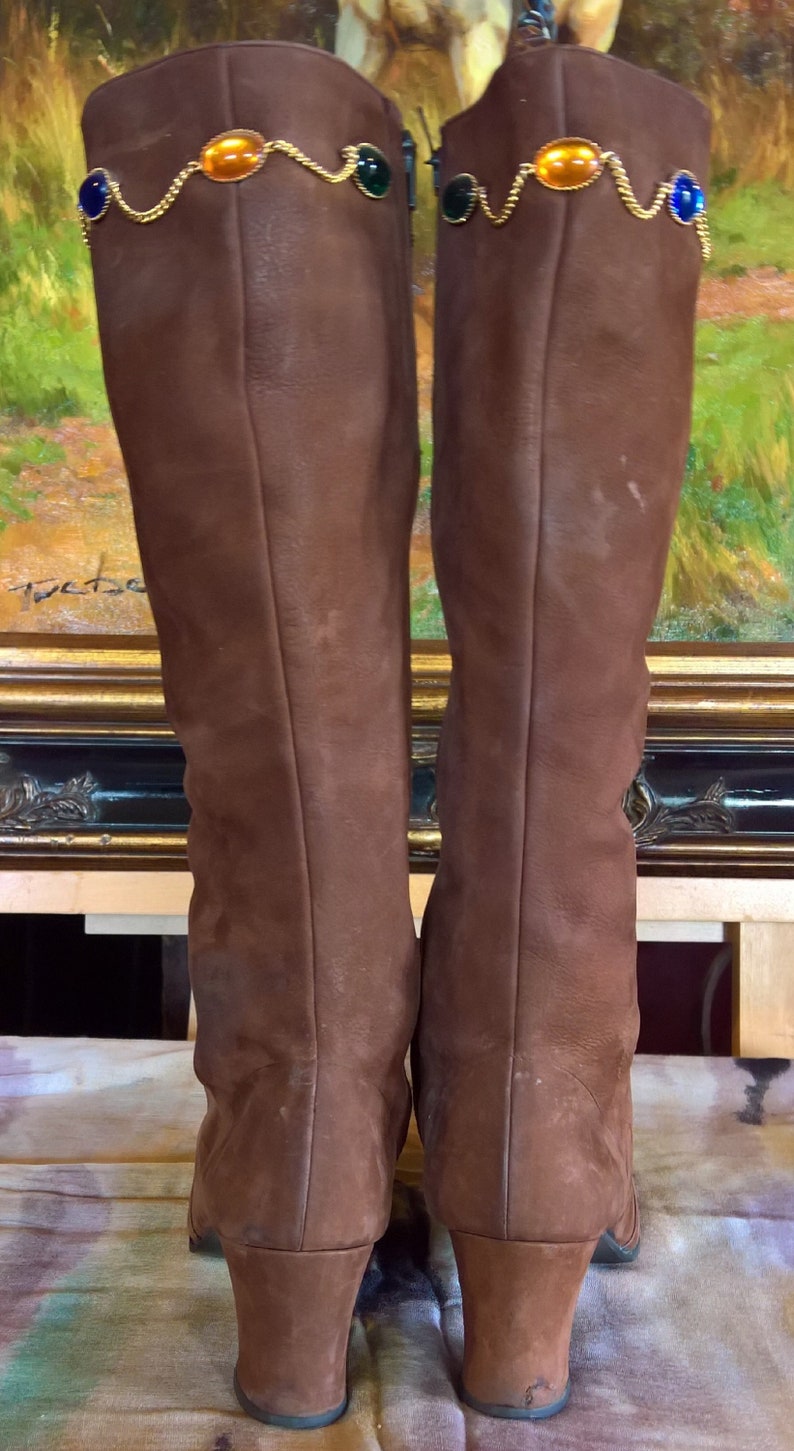 Vintage Kid-Suede Baubled Tall Boots Italy