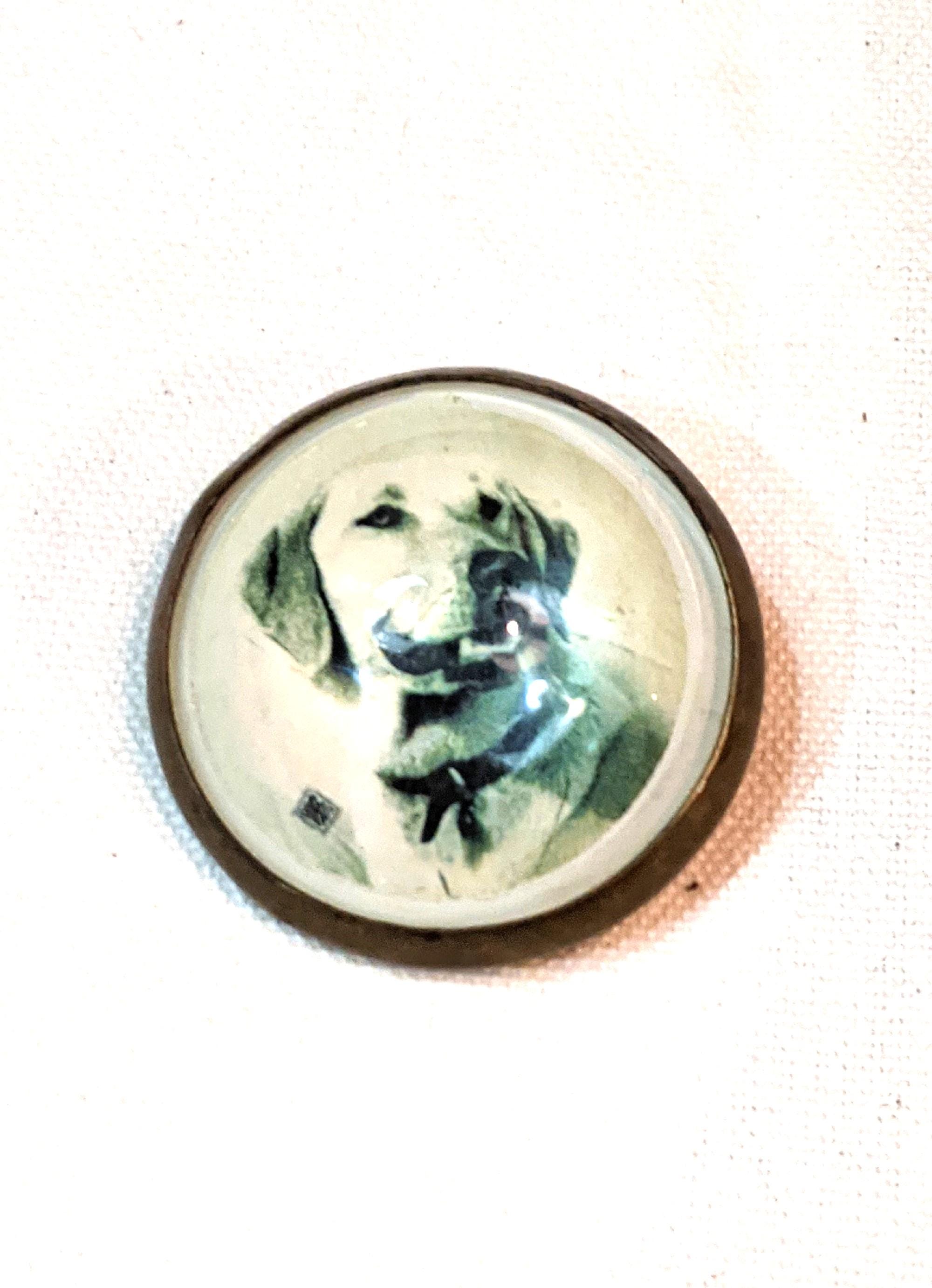 Broche Vintage 1800, Cheval Bride Rosace Chasseur, Verre Bombé Bleu