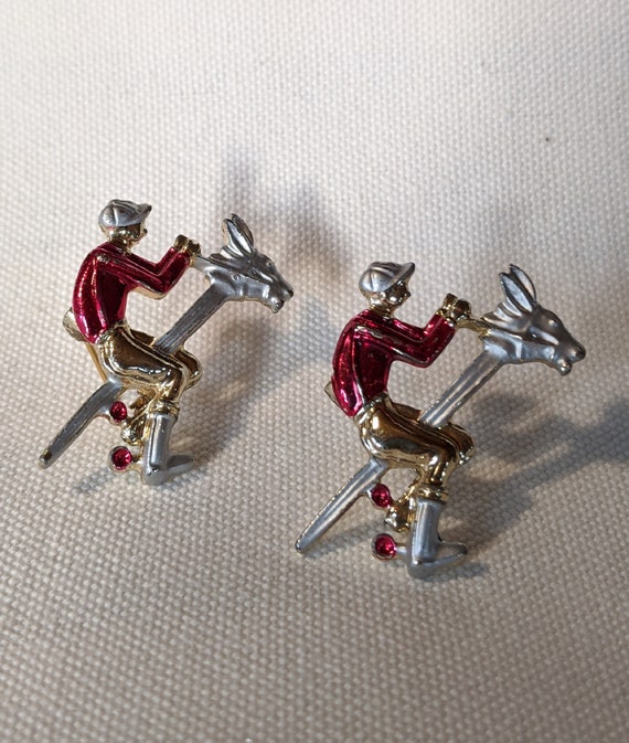 Vintage Brooch Pair Stick Horse Jockeys – 1970s