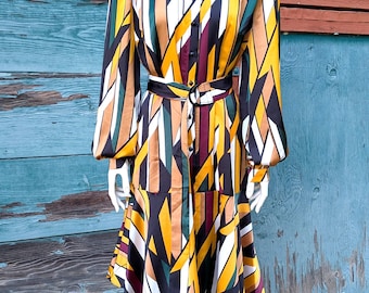 Vintage Belted Dress Funky Racing Stipes and Designer Cut – 2001