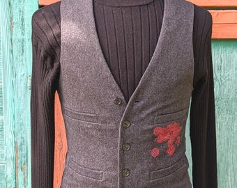 Vintage Men’s Vest Grey wool with Crystal Follies – 2001