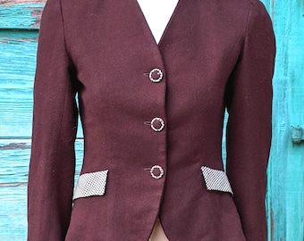 Vintage Blazer Reitstil Braune Wolle mit Karo Detail - 1940er Jahre