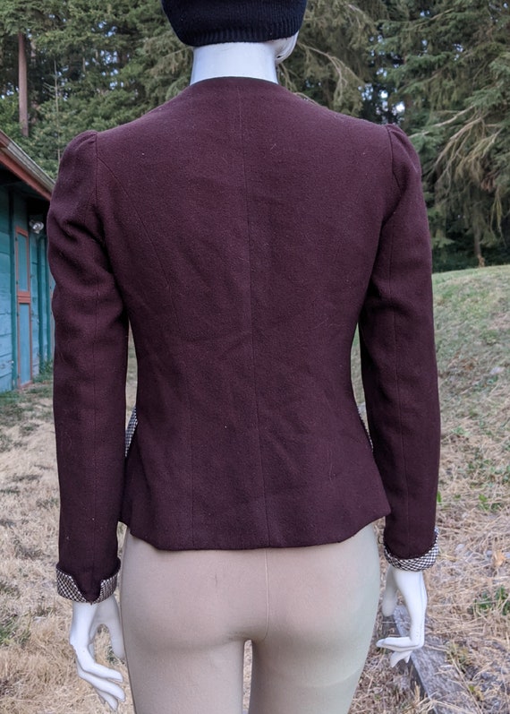 Vintage Riding Style Jacket Brown Wool with Plaid… - image 5