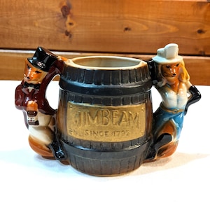 Vintage Jim Beam Foxes and Whiskey Barrel Mug – 1980
