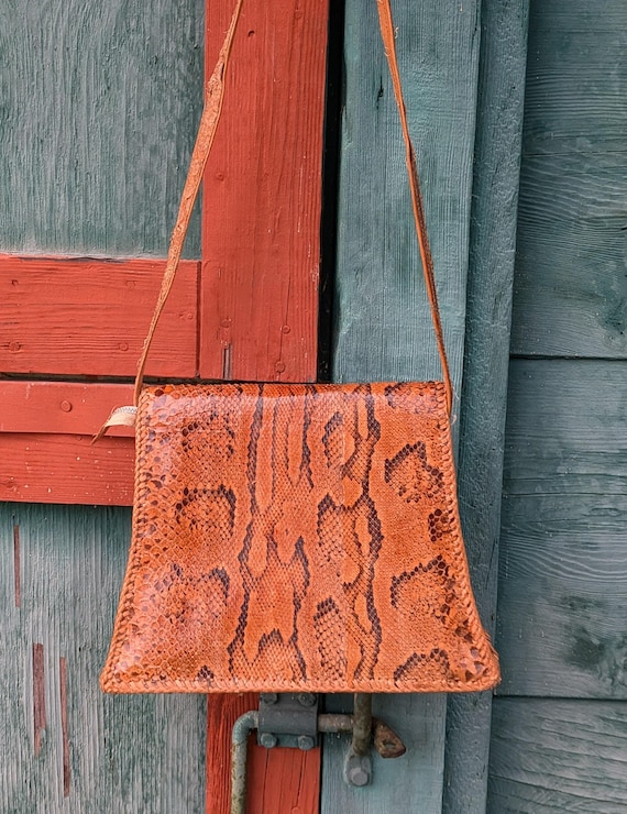 Vintage Handbag Structured Python Leather with Ad… - image 4