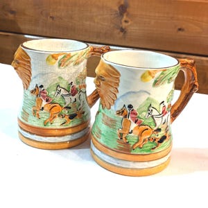 Tazas vintage: Caza del zorro ecuestre, pareja de Arthur Wood, Inglaterra, década de 1930