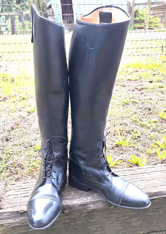 Vintage Tall Boots Black Leather Riding Laced Field Königs  display picture 2