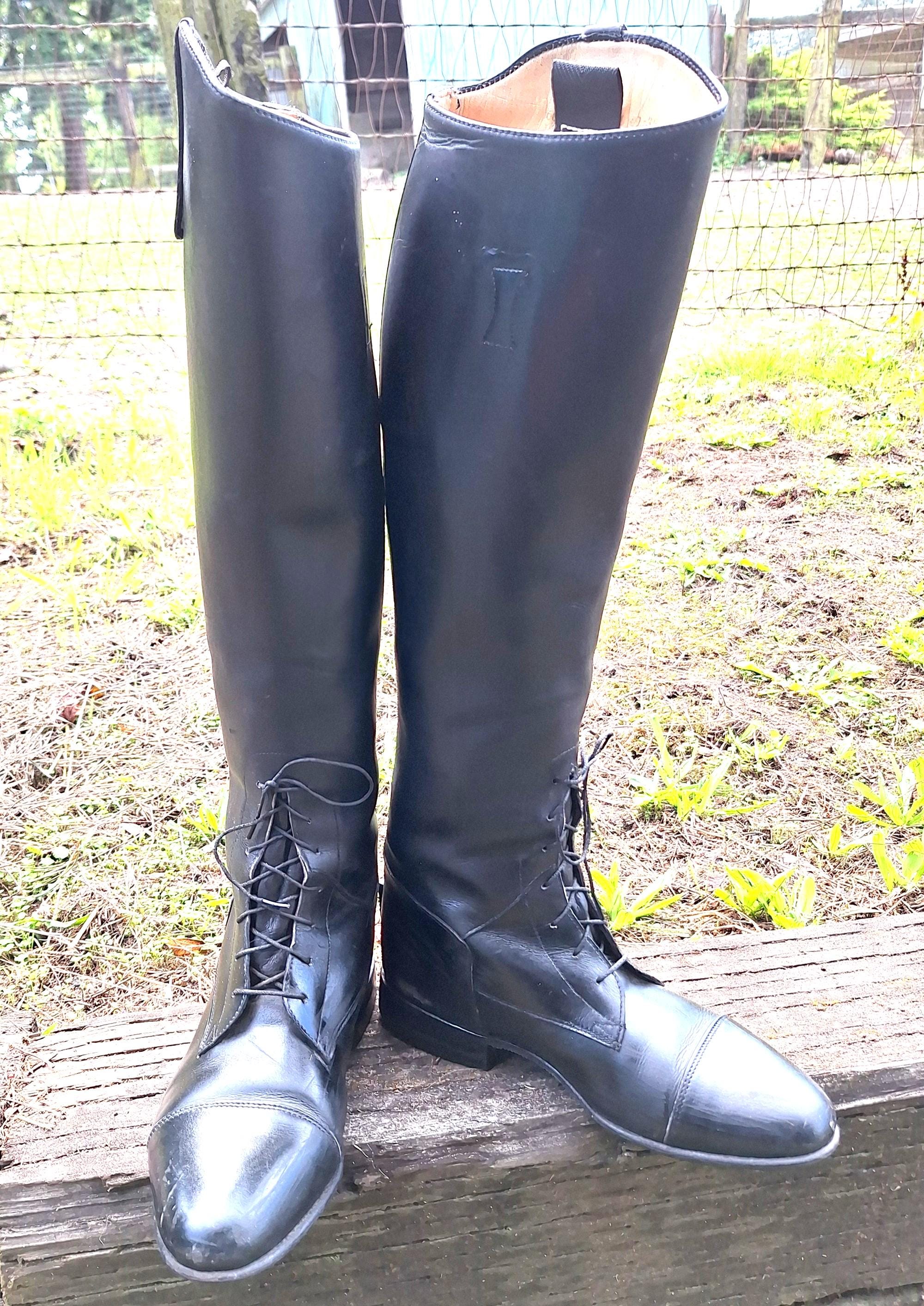 Vintage Konigs Tall Riding Boots Mens Size‎ 5 Leather Dressage Made Germany 80s KONIGS Riding Boots, Black Equestrian Leather Dressage Boots  main image 2