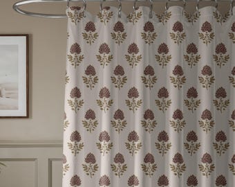 Botanical Shower Curtain, Vintage Floral Bathroom Decor, Neutral Cottagecore Bath Curtain, English Country Garden, Beige Plum Flowers