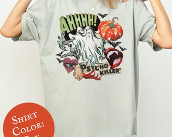 Ghost & Pumpkin Psycho Killer Charms Modern Horror T-Shirt, Spooky Vintage Retro Halloween Shirt, Comfort Colors Vampire, Trick or Treat
