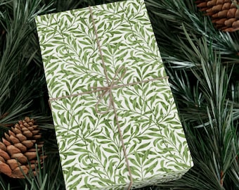 Botanical William Morris Willow Bough Vintage Art Nouveau Wrapping Paper Roll Christmas Green Neutral Holiday Greenery Gift Wrap Cottagecore