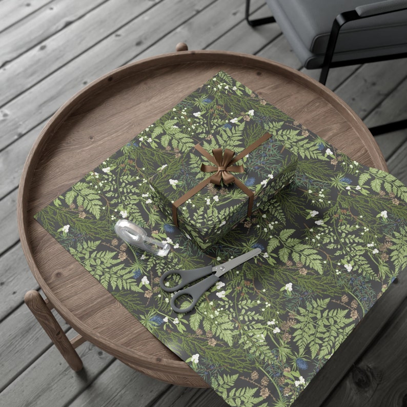 Lighter, Vintage Version: Forest Dark Cottagecore Holiday Greenery Wrapping Paper Roll Rustic Winter Woodland Gift Wrap Pine Farmhouse Gift image 4