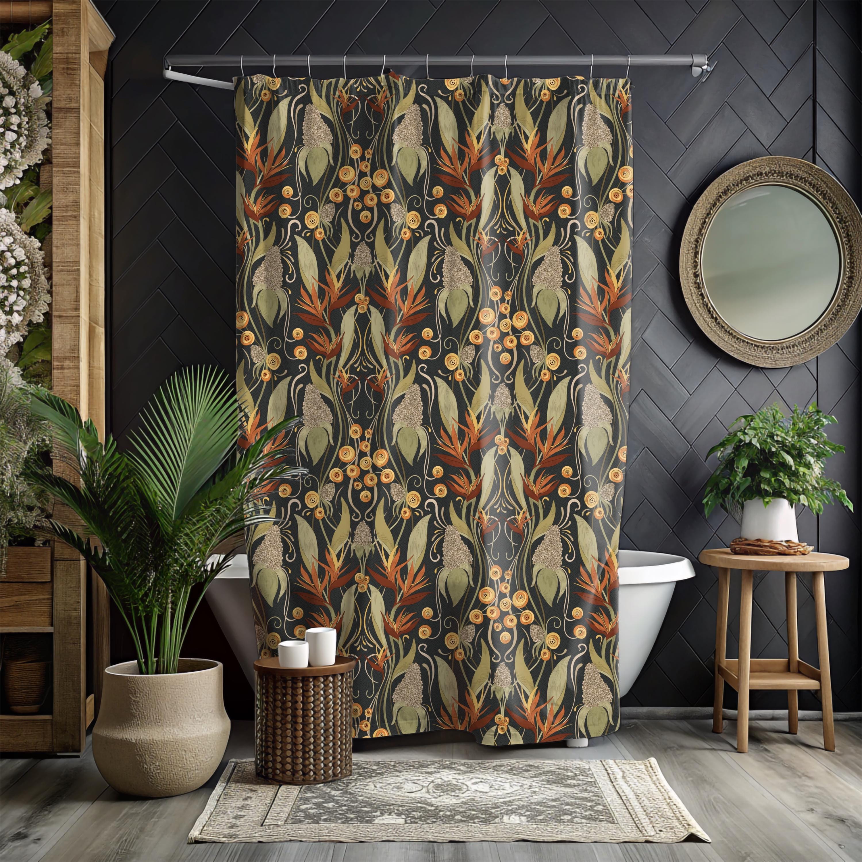 Funnytree Duschvorhang Boho-Stil – Herbstblätter & Kürbis Design, Wasserdicht, 183x183 Cm, Maschinenwaschbar