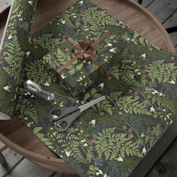Forest Dark Cottagecore Holiday Greenery Wrapping Paper Roll Rustic Botanical Winter Woodland Gift Wrap Pine Farmhouse Wrapping Paper