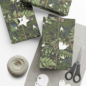 Lighter, Vintage Version: Forest Dark Cottagecore Holiday Greenery Wrapping Paper Roll Rustic Winter Woodland Gift Wrap Pine Farmhouse Gift image 2