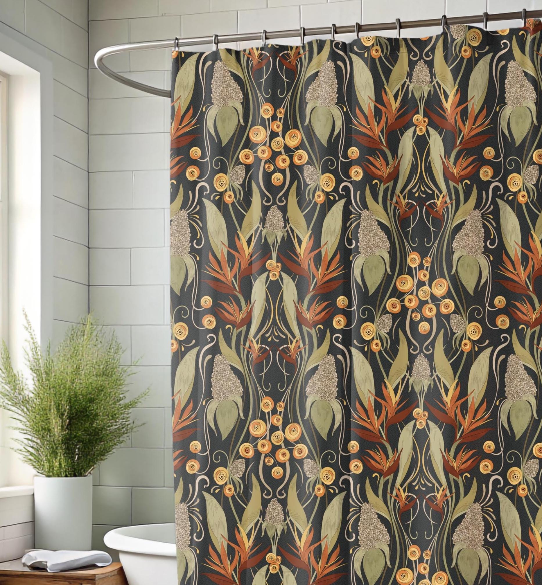 Funnytree Duschvorhang Boho-Stil – Herbst-Patchwork, 182,9x182,9 Cm, Wasserdicht, Maschinenwaschbar, Polyester
