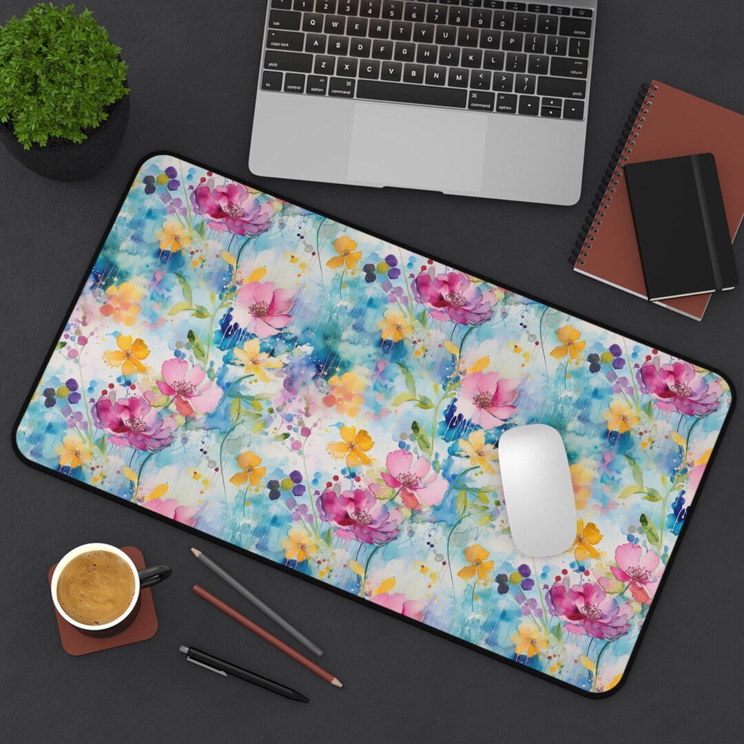 Floral Computer Mat Colorful Floral Impressionist Chic Flowers Botanical Desk Mat Neoprene ...