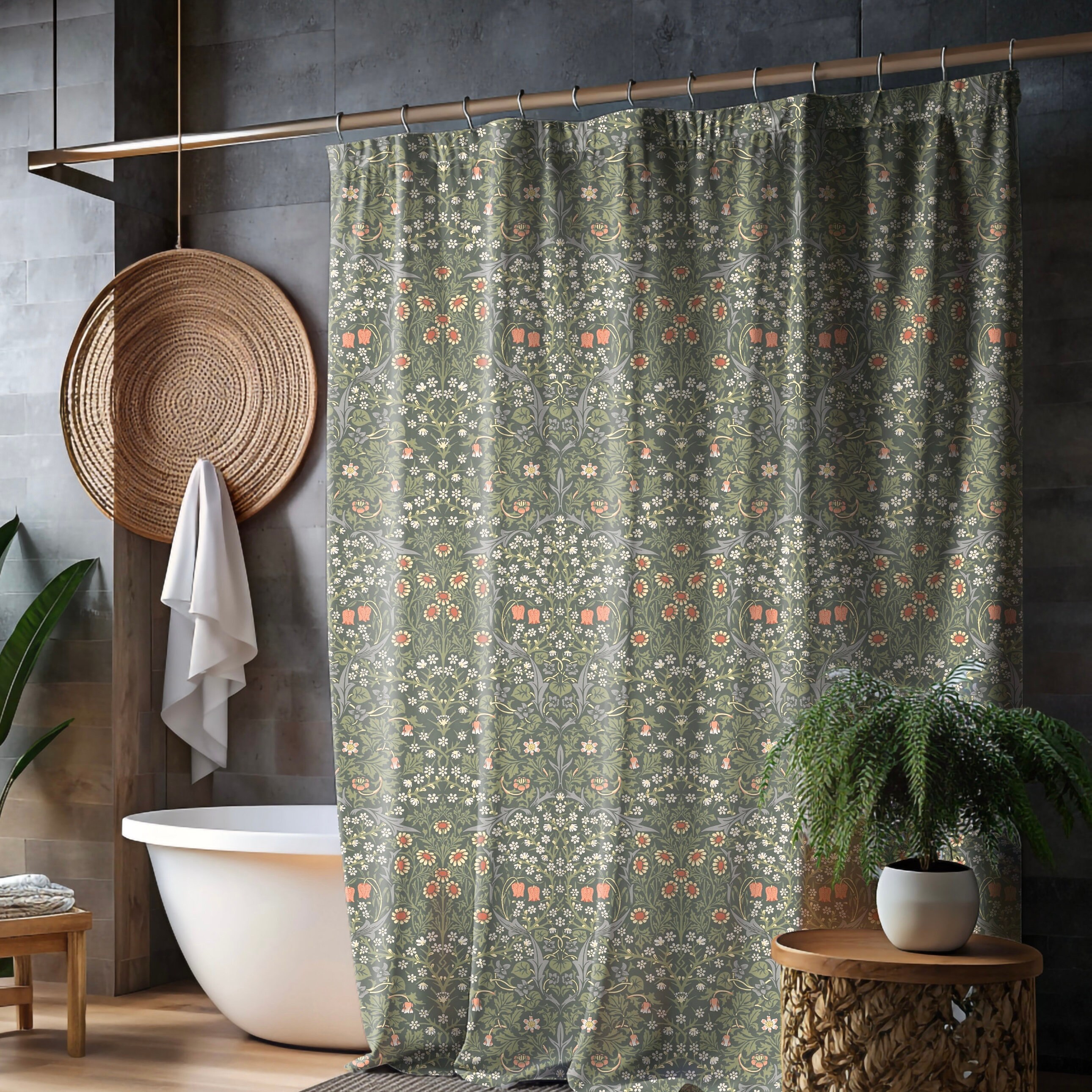 William Morris Blackthorn Shower Curtain Cottagecore Victorian Botanical Forest Vintage Art Nouveau Green Bathroom Gift Nancy Meyers Retro Etsy