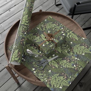 Lighter, Vintage Version: Forest Dark Cottagecore Holiday Greenery Wrapping Paper Roll Rustic Winter Woodland Gift Wrap Pine Farmhouse Gift image 5