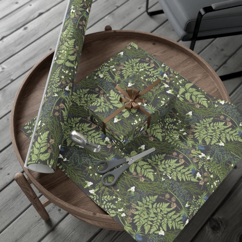Lighter, Vintage Version: Forest Dark Cottagecore Holiday Greenery Wrapping Paper Roll Rustic Winter Woodland Gift Wrap Pine Farmhouse Gift image 5