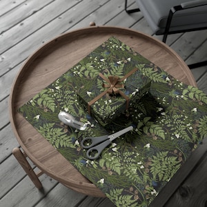 Forest Dark Cottagecore Holiday Greenery Wrapping Paper Roll Rustic ...