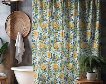 William Morris Dandelion Shower Curtain Victorian English Cottage Country Botanical Vintage Art Nouveau Bathroom Gift Chic Home Decor