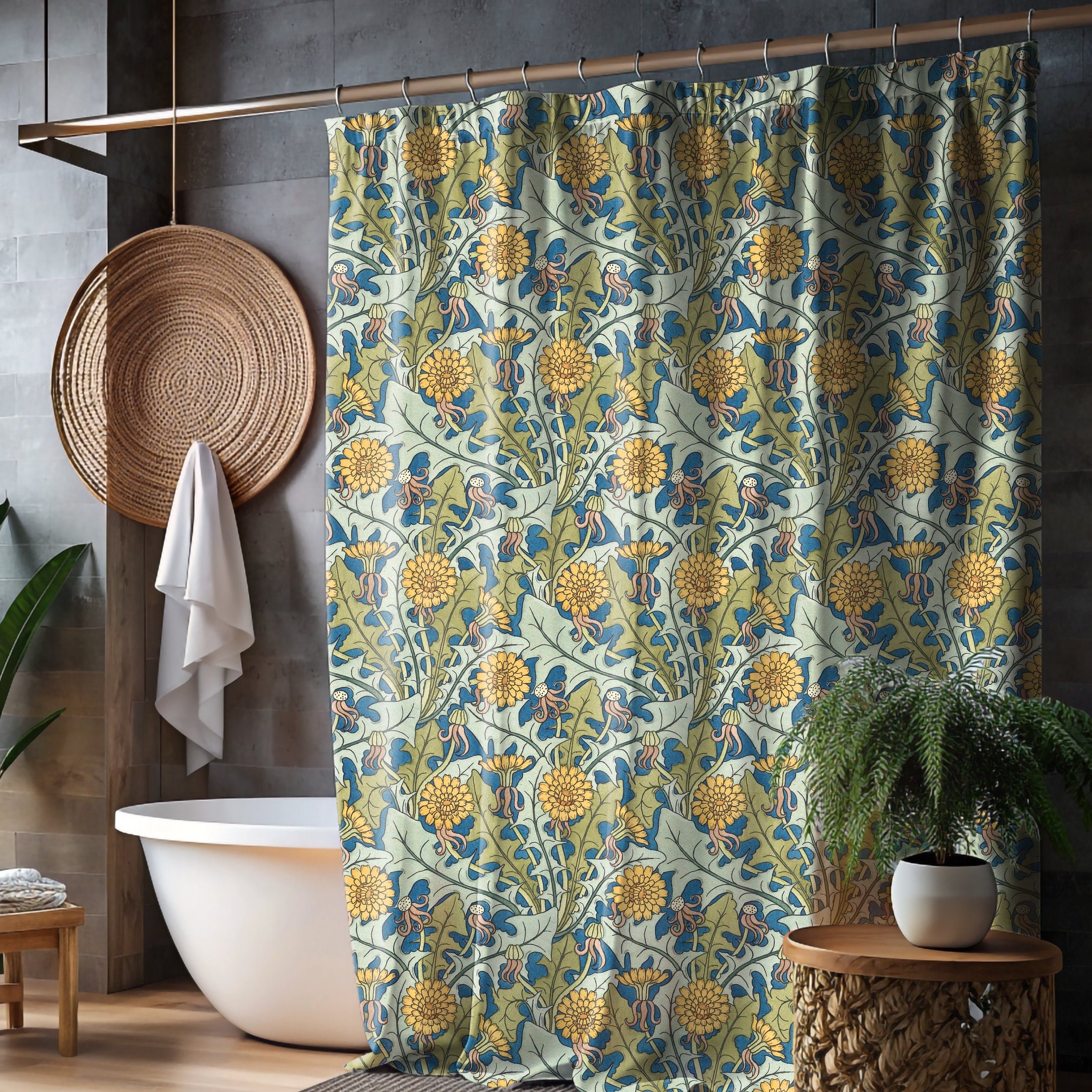 Fun Frog & Lemon Shower Curtain – Whimsical Botanical Print With Birds, Citrus Trees | Cottagecore Coastal Bathroom Decor - View #7