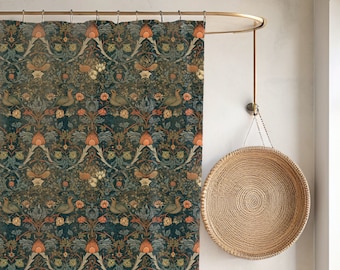 William Morris Dark Academia Shower Curtain Victorian Cottagecore Botanical Bird Forest Boho Art Nouveau Chic Home Decor Gift Bathroom Retro