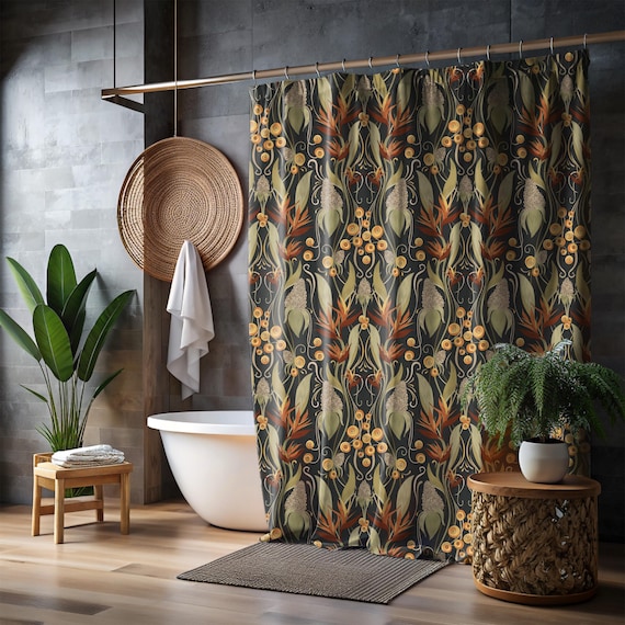 Funnytree Duschvorhang Boho-Stil – Herbstblätter & Kürbis Design, Wasserdicht, 183x183 Cm, Maschinenwaschbar