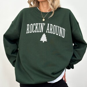 Christmas Tree Sweatshirt Rockin Around the Christmas Tree Hoodie Holiday Shirt Merry Xmas Crewneck Vintage College Varsity Christmas