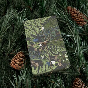 Lighter, Vintage Version: Forest Dark Cottagecore Holiday Greenery Wrapping Paper Roll Rustic Winter Woodland Gift Wrap Pine Farmhouse Gift image 3
