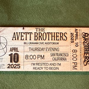 Die Avett Brothers Souvenir Show Ticket aus Holz