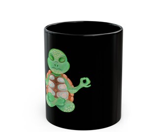 Meditating Turtle Black Mug 11oz