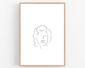 Marilyn Monroe line art, Marilyn Monroe print, Abstract Hollywood wall decor, Minimalist art, Modern decor, Marilyn printable wall art
