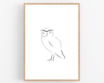 Owl line art, Owl print, Abstract owls wall decor, Minimalist art, Modern room decor, Birds printable wall art, Animal, Drawing, Animals