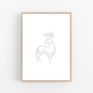 Deer line art, Deer print, Abstract forest wall decor, Minimalist art, Modern room decor, Nature printable wall art, Drawing image 1