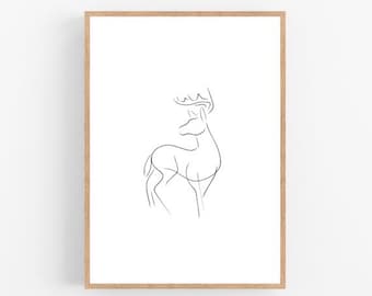 Deer line art, Deer print, Abstract forest wall decor, Minimalist art, Modern room decor, Nature printable wall art, Drawing