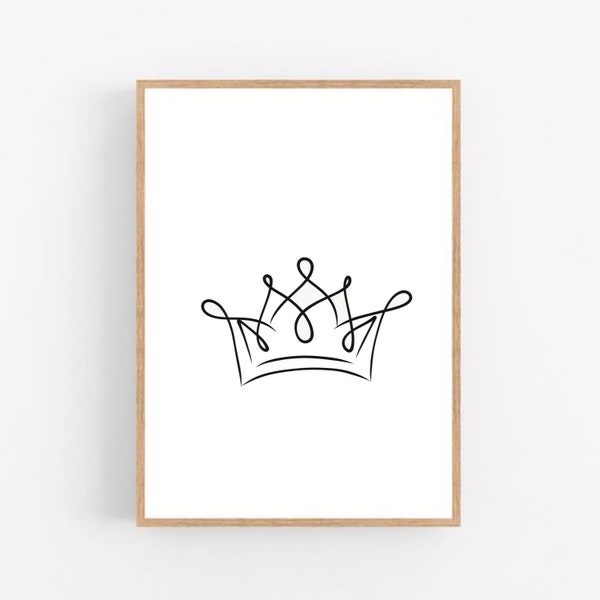 Crown line art, Crown print, Abstract crown wall decor, Minimalist art, Modern room decor, Printable wall art, Crown, Queen, Princess, Royal