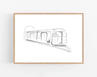 Subway line art, Train print, Abstract New York wall decor, Minimalist art, Modern room decor, NYC printable wall art, Drawing, Trains