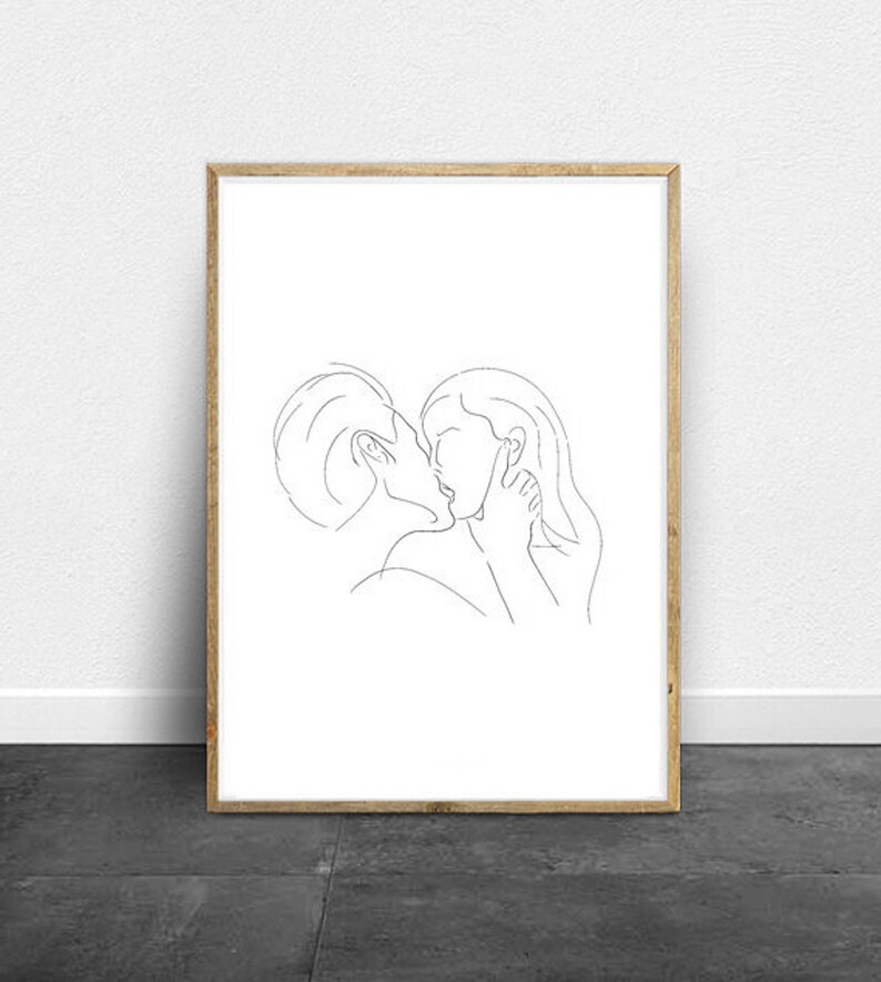 Kiss Line Art Kiss Print Abstract Couple Wall Decor Etsy Australia