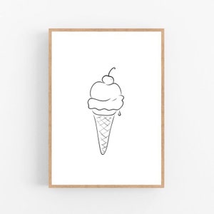Arte em linha de sorvete, Impressão de sorvete, Decoração abstrata de parede de sorvete, Arte minimalista, Decoração moderna, Arte de parede para impressão de sorvete, Sorvete