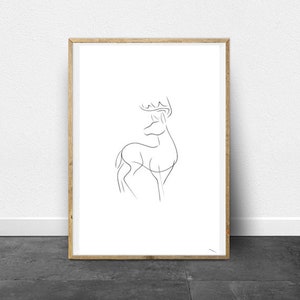Deer line art, Deer print, Abstract forest wall decor, Minimalist art, Modern room decor, Nature printable wall art, Drawing image 3