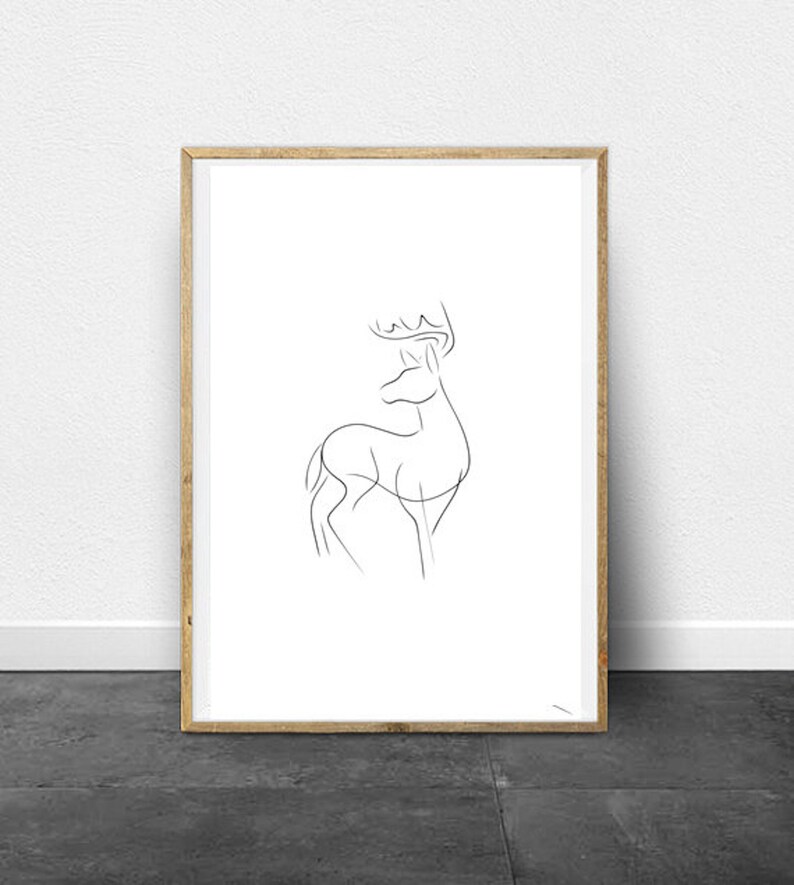 Deer line art, Deer print, Abstract forest wall decor, Minimalist art, Modern room decor, Nature printable wall art, Drawing image 3