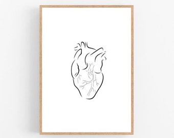 Heart line art, Heart print, Abstract hearts wall decor, Minimalist art, Modern room decor, Human printable wall art, Drawing, Love