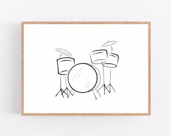 Drum line art, Drum print, Drums wall decor, Minimalist art, Modern room decor, Drums printable wall art, Drum print, Drum, Drums, Band art