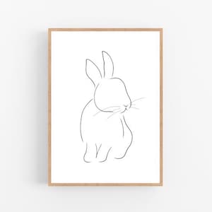 Bunny line art, Rabbit print, Bunny print, Abstract animal wall decor, Minimalist art, Modern room decor, Cute printable wall art, Drawing