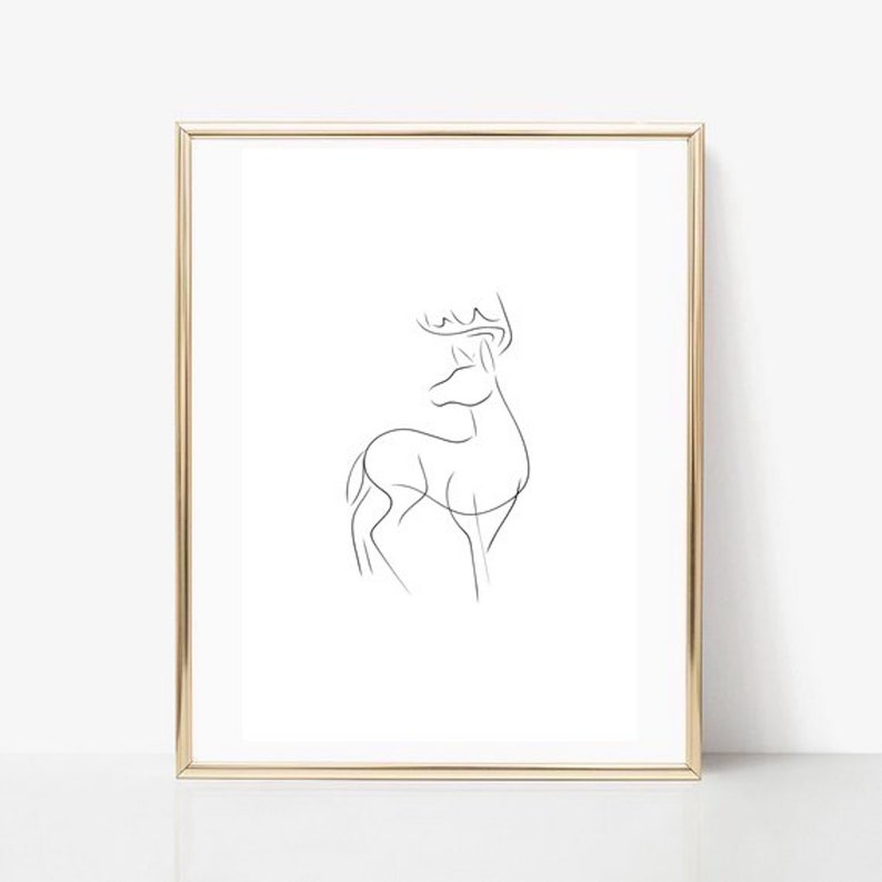 Deer line art, Deer print, Abstract forest wall decor, Minimalist art, Modern room decor, Nature printable wall art, Drawing image 6