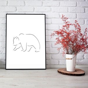 Bear line art, Bear print, Abstract animal wall decor, Minimalist art, Modern room decor, Brown black polar printable wall art, Drawing image 4