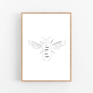 Bee line art, Bumble bee print, Abstract insect wall decor, Minimalist art, Modern room decor, Bug printable wall art, Nature, Hive drawing
